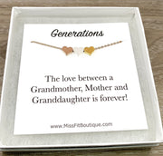 Three Generations Jewelry, 3 Hearts Necklace, Dainty Heart Necklace, Gift for Mom, Grandmother Necklace, Minimalist Jewelry, Mother Necklace