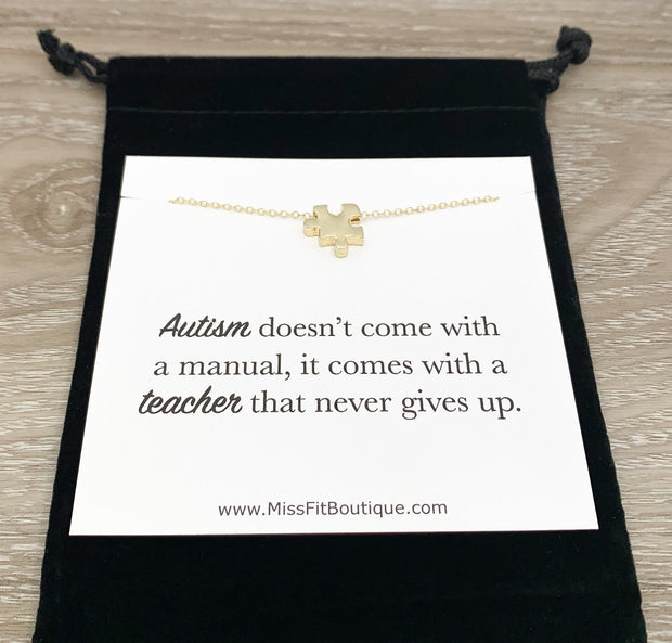 Special Education Teacher Gift, Autism Jigsaw Puzzle Necklace, Dainty Puzzle Jewelry, Austistic Teaching Aid Necklace, Mother Thank You Gift