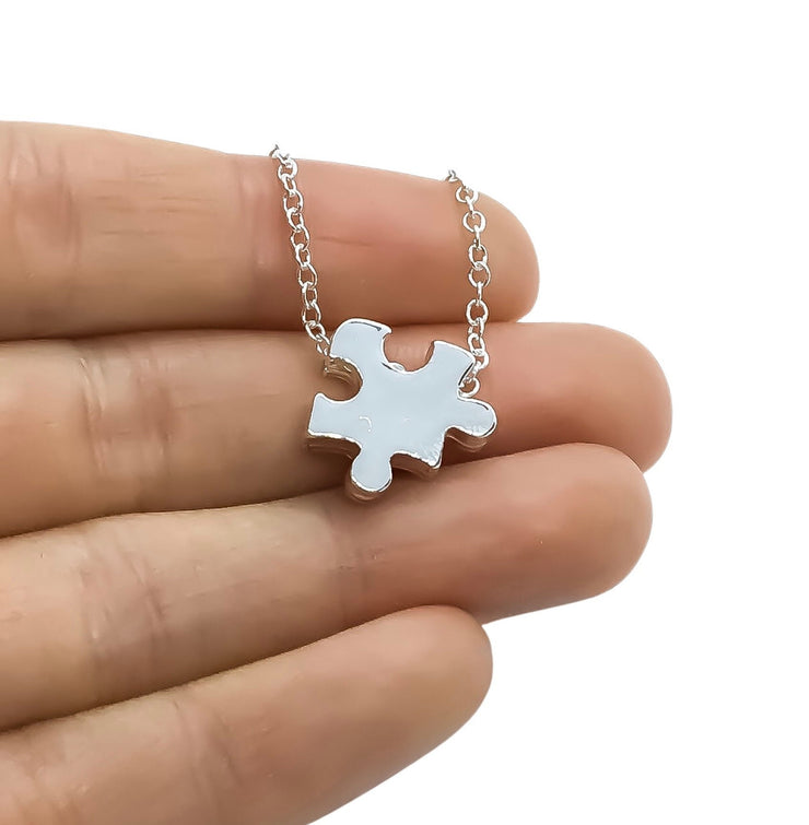 Motherhood Necklace, Autism Parent Gift, Rose Gold Puzzle Necklace, Silver Puzzle Jewelry, Autism Awareness Necklace, Jigsaw Puzzle Gift