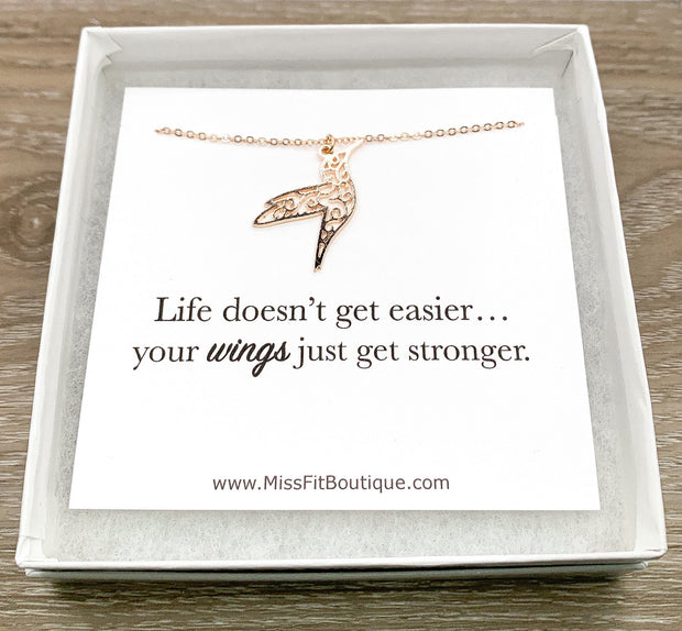 Hummingbird Necklace with Card, Bird Jewelry, Inspirational Gift, Nature Jewelry, Bird Lover Gift, Friendship Gift, Layering Necklace