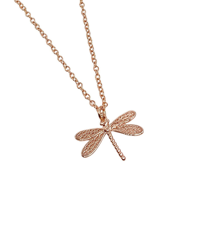 Dragonfly Necklace with Card, Motivational, Strength, Rose Gold, Silver