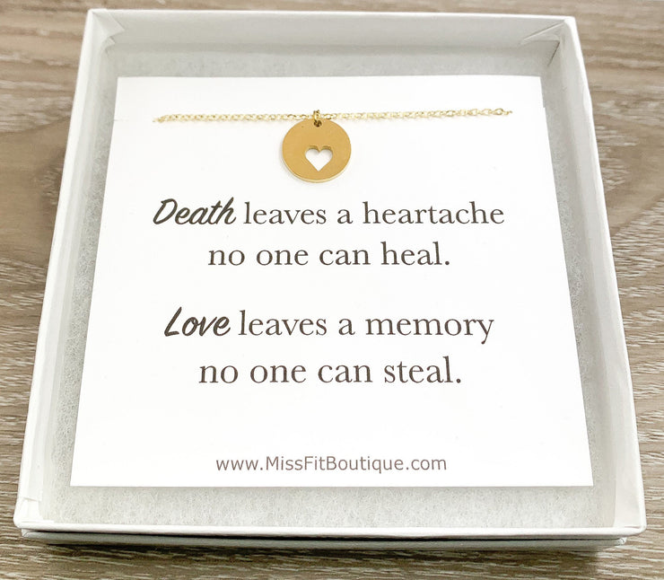 Circle with Heart-Shaped Hole Necklace with Card, Loss, Remembrance, Memorial