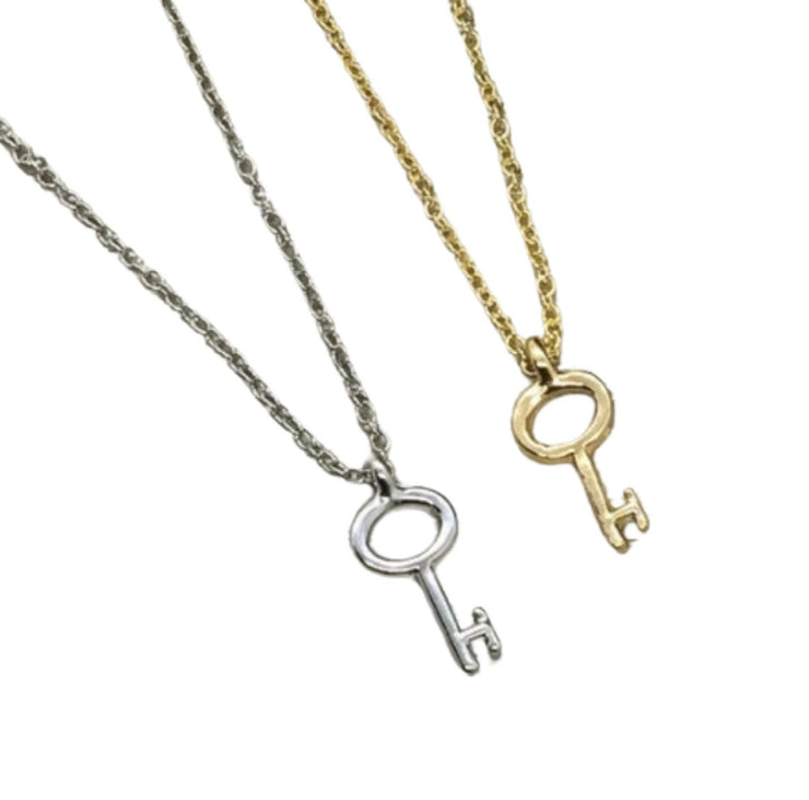 Tiny Key Pendant, Key to Success Necklace, Gift for Student, Friendship Necklace, Key Shaped Pendant, Skeleton Key Charm, Student Gift