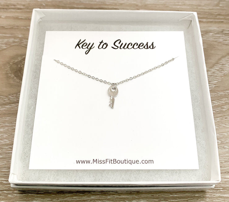 Key To Success Card, Tiny Key Necklace, Motivational Jewelry, Daughter Necklace, Minimalist Jewelry, Encouragement Gift, Student Gift