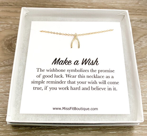 Make a Wish Necklace, Wishbone Pendant, Lucky Charm Jewelry, Gift for Friend, Friendship Jewelry, Gift for Daughter, Birthday Gift for Women