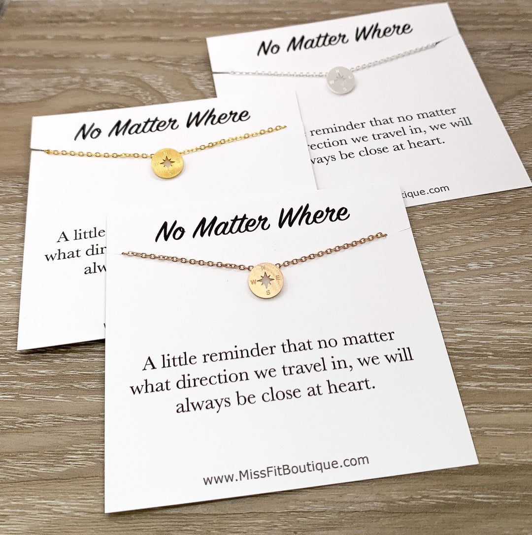 Peu importe où vous allez, ensemble de 3 colliers boussole, cadeau de votre meilleure amie, colliers d'amitié assortis, cadeau de départ, amies à distance