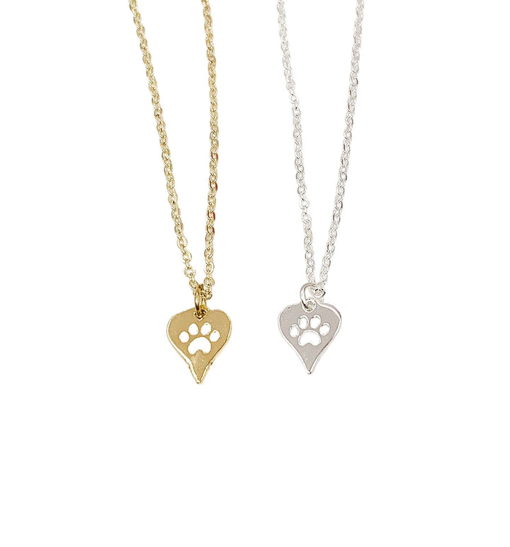 Tiny PawPrint Necklace, Dainty Heart Pendant, Minimal Pet Jewelry, Cat Lover Gift, Dog Owner Gift, Paw Prints on your Heart Quote, Pet Loss