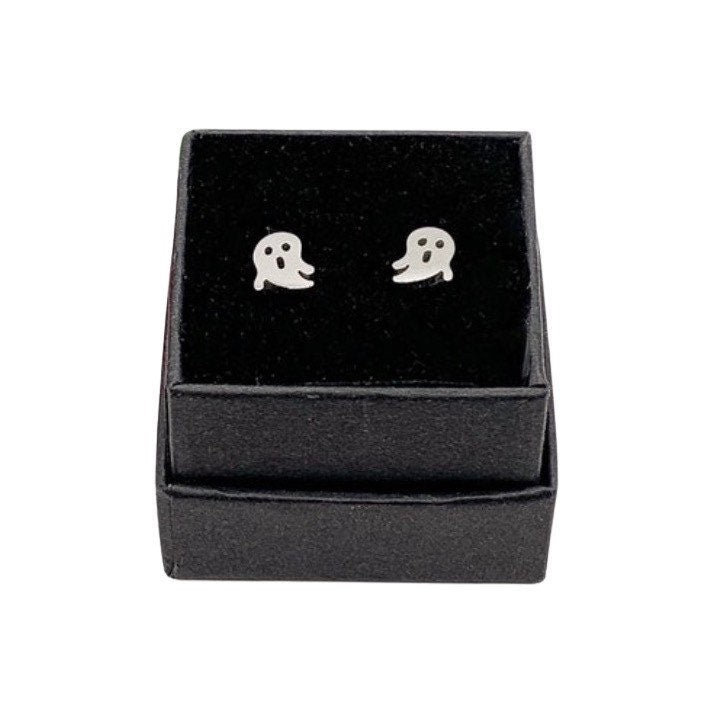 Boucles d'oreilles fantômes miniatures, boucles d'oreilles d'Halloween, bijoux effrayants, petites puces fantômes en or rose, cadeau pour une fête d'Halloween, boucles d'oreilles effrayantes pour elle