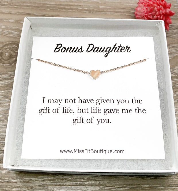 Bonus Daughter Necklace, Dainty Heart Necklace Silver, Gift for Stepdaughter, Meaningful Jewelry, Gift from Step Mom, Birthday Gift