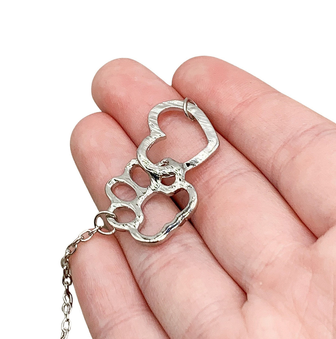 Collier avec empreinte de patte, pendentif cœur entrelacé, collier pour amoureux des chats, cadeau pour propriétaire de chat, souvenir pour animal de compagnie, souvenir de la perte d'un chien, hommage