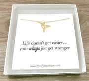 Life Quote, Strength Gift, Tiny Hummingbird Necklace, Inspirational Jewelry, Bird Lover Gift, Gift for Granddaughter, Christmas Gift for Her