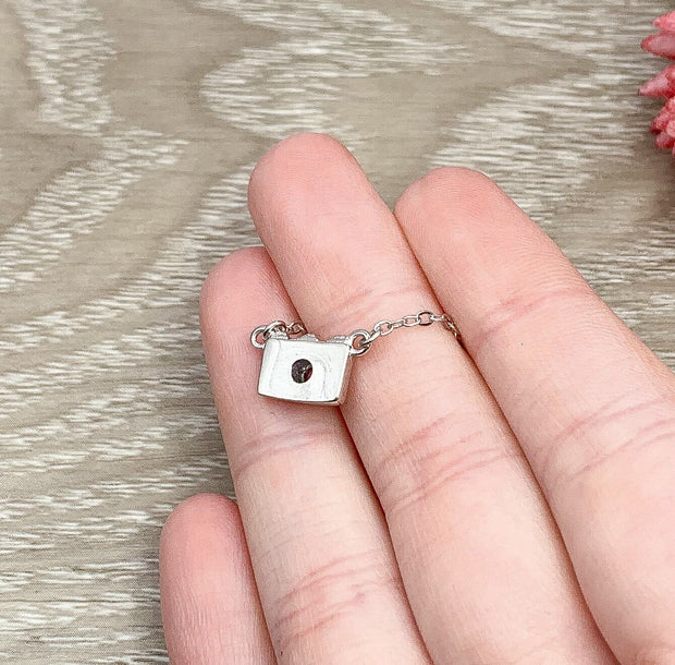 Tiny Camera Necklace with Card, Photographer Necklace, Sterling Silver Jewelry, Photographer Thank You Gift, Photo Pendant, Christmas