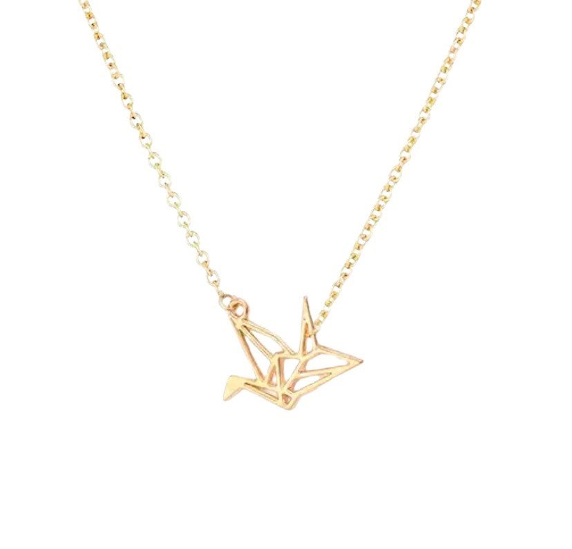 Collier Grue Origami, Collier Petit Oiseau, Cadeau pour les amoureux des oiseaux, Bijou Faune Sauvage, Collier pour Femme, Bijou Minimaliste, Cadeau de Noël