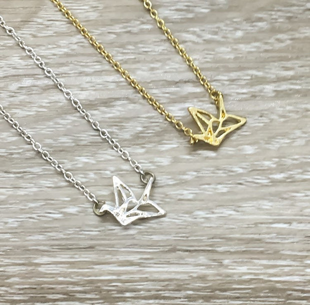 Origami Crane Necklace, Tiny Bird Necklace, Bird Lover Gift, Wildlife Jewelry, Necklace for Women, Minimalist Jewelry, Christmas Gift