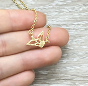 Origami Crane Necklace, Tiny Bird Necklace, Bird Lover Gift, Wildlife Jewelry, Necklace for Women, Minimalist Jewelry, Christmas Gift