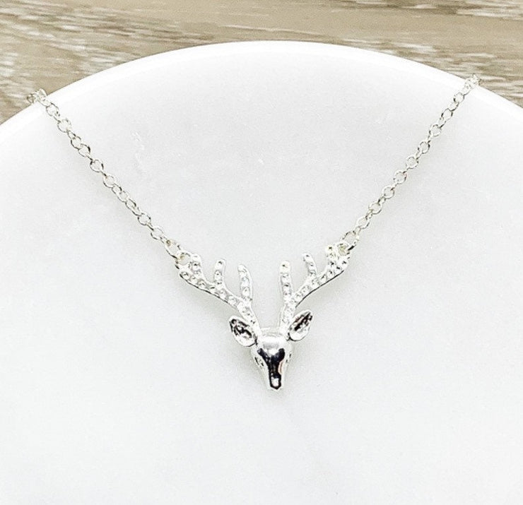 Deer Necklace, Wilderness Jewelry, Animal Lover Gift, Reindeer Necklace, Canadian Jewelry, Layering Holiday Necklace, Christmas Gift