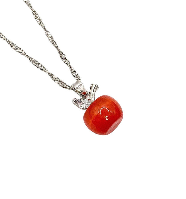 Apple Necklace, Tiny Opal Apple Necklace, Apple Jewelry, Fruit Necklace, Teacher Necklace, Fall Jewelry, Back to School Gift