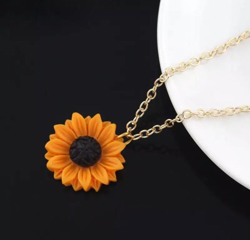 Collier Tournesol Doré, Bijou Tournesol, Collier d'Automne, Bijou d'Automne, Collier Fleur, Cadeau de Noël pour Elle, Cadeau Fête des Mères