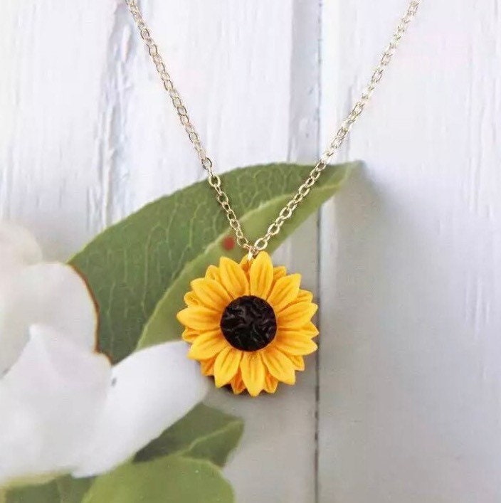 Collier Tournesol Doré, Bijou Tournesol, Collier d'Automne, Bijou d'Automne, Collier Fleur, Cadeau de Noël pour Elle, Cadeau Fête des Mères