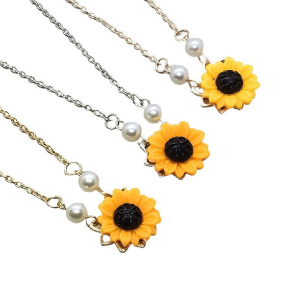 Sunflower Necklace, Orange Flower Necklace, Sunflower Jewelry, Fall Necklace, Autumn Jewelry, Christmas Gift for Her, Mother’s Day Gift