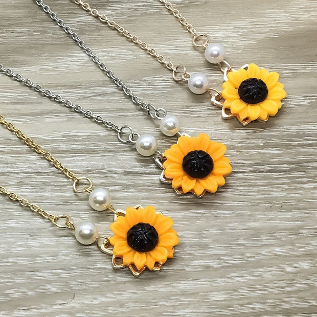 Sunflower Necklace, Orange Flower Necklace, Sunflower Jewelry, Fall Necklace, Autumn Jewelry, Christmas Gift for Her, Mother’s Day Gift