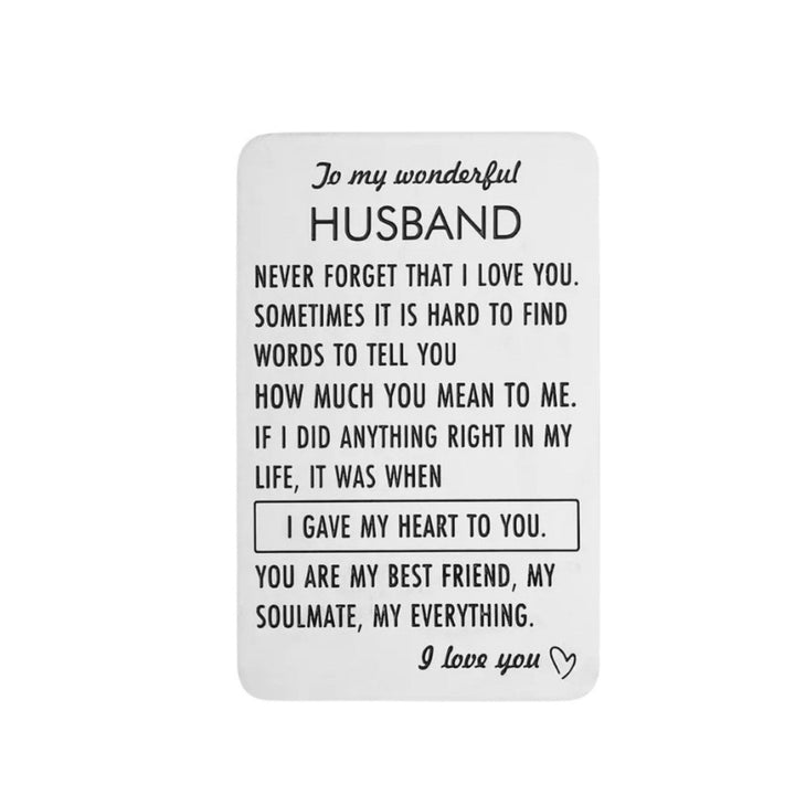 Carte « À mon merveilleux mari », carte romantique à glisser dans son portefeuille, cadeau pour mari, acier inoxydable, cadeau de sa femme, cadeau sentimental, anniversaire de mariage (homme)