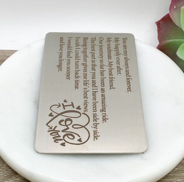 I Love You Wallet Card, Romantic Gift for Him, Gift for Husband, Stainless Steel, Gift from Wife, Sentimental Fiance Gift, Anniversary Gift