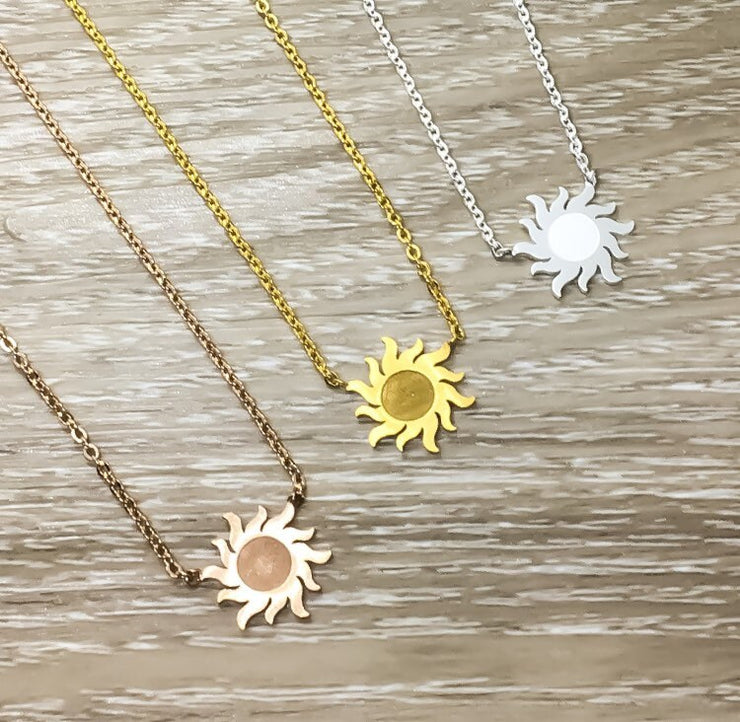 Sunshine Necklace, Sunburst Pendant, Dainty Necklace, Minimalist Celestial Sun Necklace, Summer Jewelry, Rose Gold Sunshine Necklace