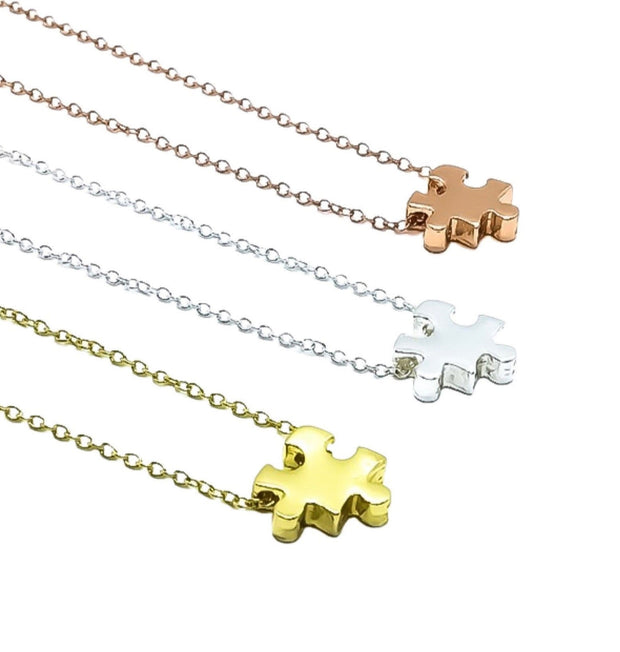 Dainty Puzzle Necklace, Rose Gold Jigsaw Puzzle Piece Pendant, Autism Jewelry, Gift for Mom with Child on Spectrum, Special Ed Teacher Gift