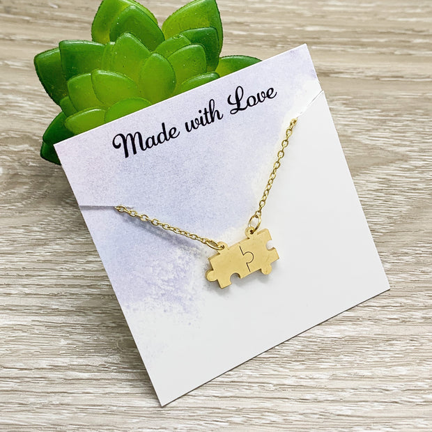 Double Puzzle Necklace, Jigsaw Puzzle Piece Pendant, Autism Jewelry, Mom with Child on Spectrum, Special Education Teacher Gift, Divergent