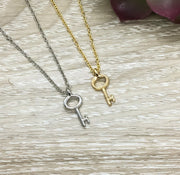 Skeleton Key Necklace, Tiny Key Pendant, Little Key Necklace Gold, Confidence is Key, Simple Reminder Jewelry Gift for Her