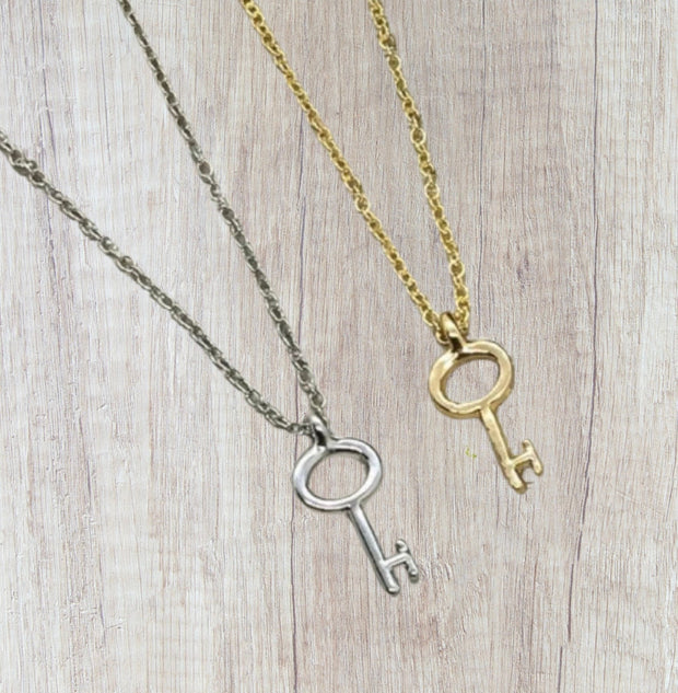 Skeleton Key Necklace, Tiny Key Pendant, Little Key Necklace Gold, Confidence is Key, Simple Reminder Jewelry Gift for Her