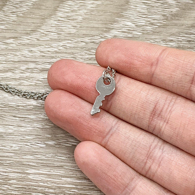 Tiny Key Necklace Silver, Little Key Pendant Gold, Layering Necklace, Confidence is Key, Simple Reminder Jewelry, Gift for Her