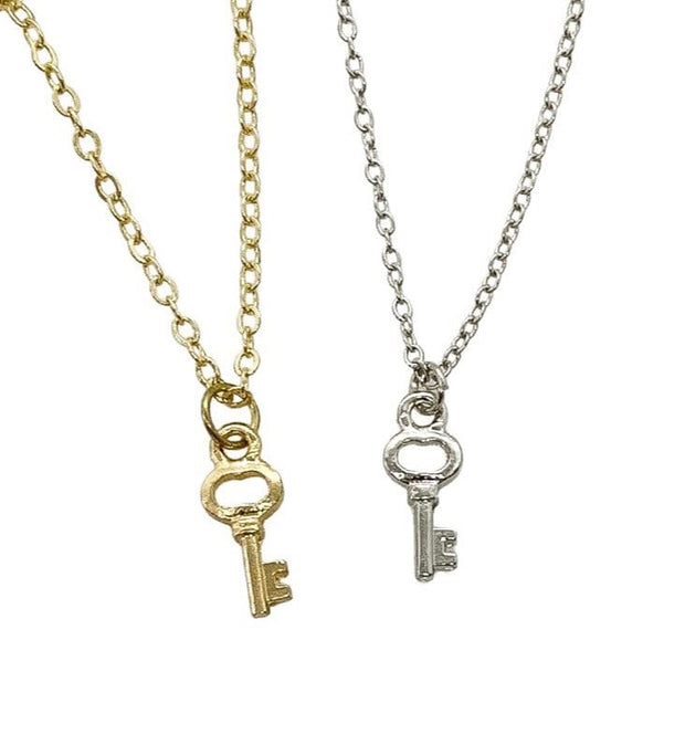 Skeleton Key Necklace, Tiny Key Pendant, Little Key Necklace Gold, Happiness is Key, Simple Reminder Jewelry Gift for Her