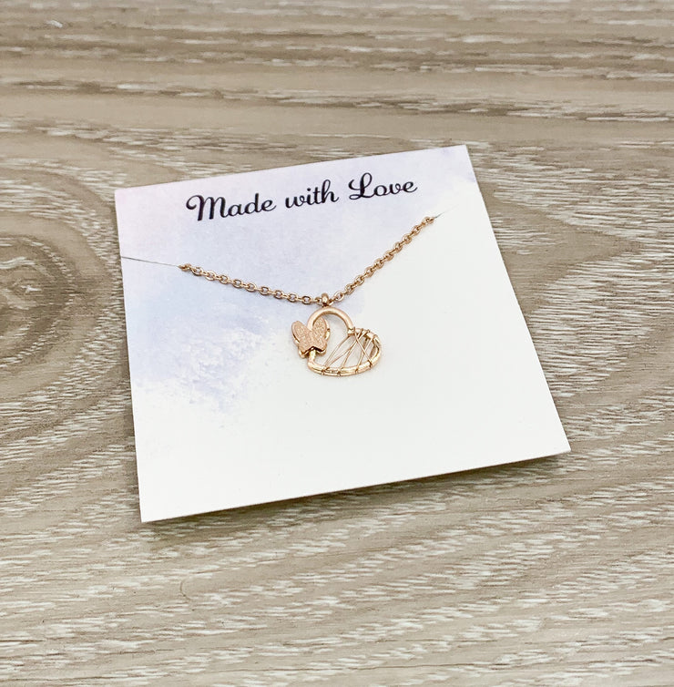 Heart Butterfly Necklace, Butterfly Jewelry, Butterfly Lover Gift, Butterfly Pendant Rose Gold, Bug Jewelry, Spring Jewelry, Dainty Necklace