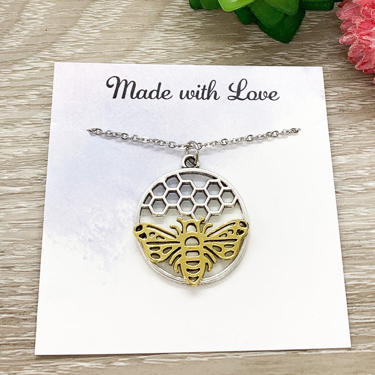 Honeycomb Necklace, Honey Bee Necklace, Gift for Bee Lovers, Bug Necklace, Bumble Bee Charm Necklace, Unique Jewelry, Christmas Gift