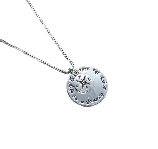 Compass Necklace Silver, Life is a Journey Quote, Dainty Travel Jewelry, Statement Necklace, New Adventure Gift, Gift for Traveler