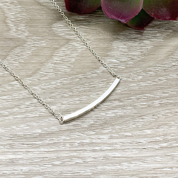 Curved Tube Necklace, Thin Balance Bar Necklace, Minimalist Jewelry, Dainty Necklace, Layering Necklace, Bridal Jewelry, Christmas Gift