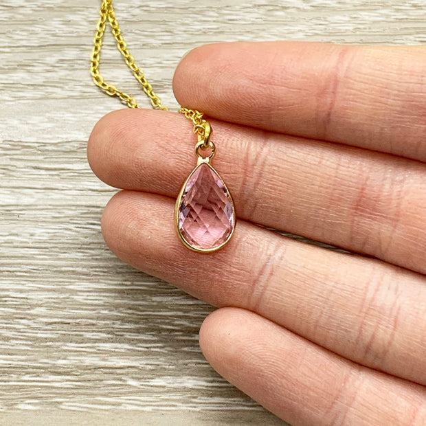 Teardrop Birthstone Necklace, Pear Shaped Rhinestone Necklace, Mother’s Day Gift, Dainty Necklace, Gift for Grandma, Christmas Gift