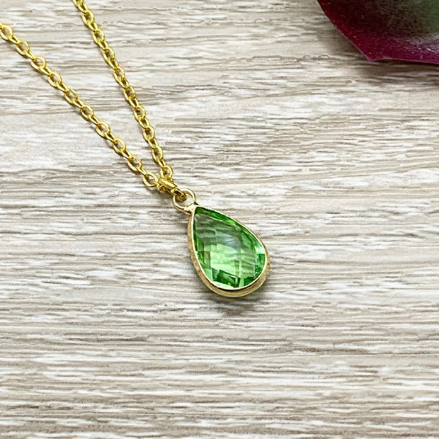 Teardrop Birthstone Necklace, Pear Shaped Rhinestone Necklace, Mother’s Day Gift, Dainty Necklace, Gift for Grandma, Christmas Gift