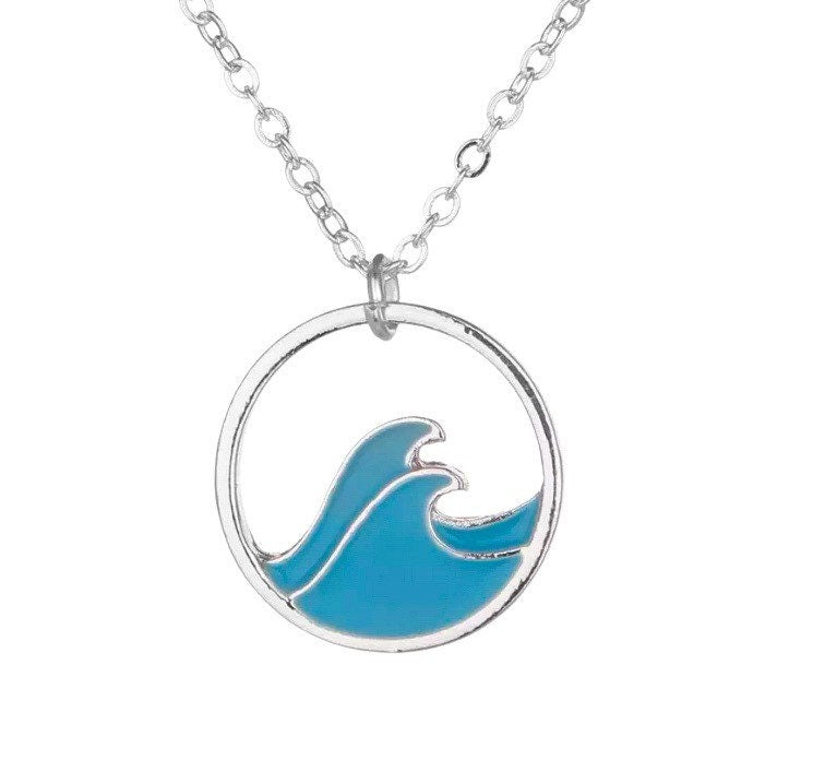 Collier Vague Bleue, Pendentif Vague, Collier Vague Simple Argent, Collier Surf, Bijoux Surfeur, Bijoux de Plage, Collier Bohème