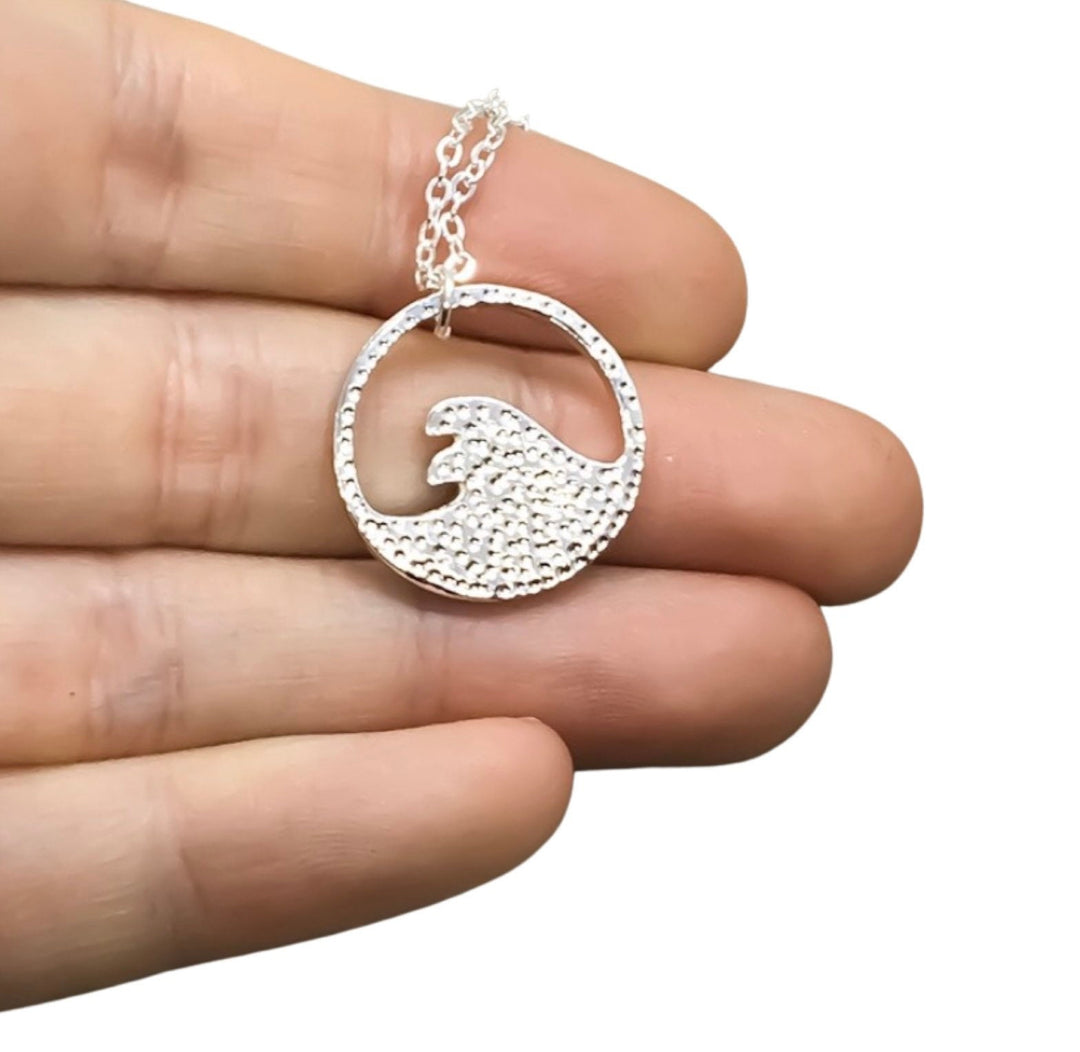 Collier Vague Bleue, Pendentif Vague, Collier Vague Simple Argent, Collier Surf, Bijoux Surfeur, Bijoux de Plage, Collier Bohème