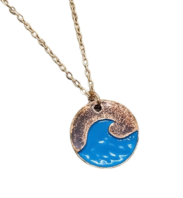 Blue Wave Necklace, Wave Pendant, Simple Wave Necklace Rose Gold, Surfing Necklace, Surfer Jewelry, Beach Jewelry, Boho Necklace