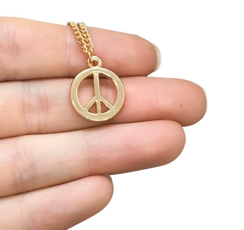 Collier Signe de Paix en Or, Collier Porte-Bonheur, Pendentif Symbole de Paix, Collier Hippie, Bijou Porte-Bonheur, Cadeau de Noël pour une amie