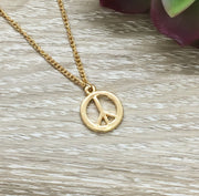 Peace Sign Necklace Gold, Lucky Charm Necklace, Peace Symbol Pendant, Hippie Necklace, Good Luck Jewelry, Christmas Gift for Friend