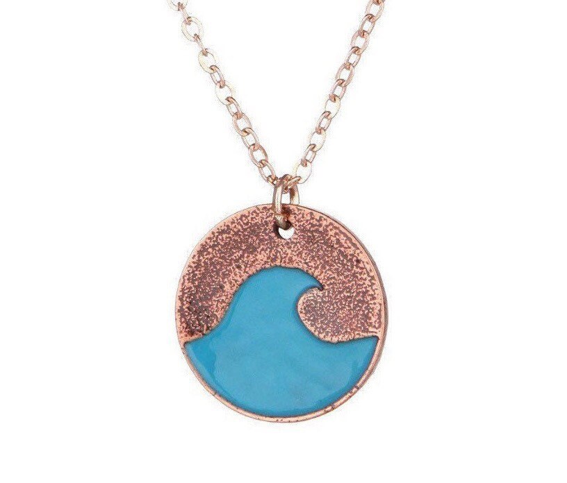 Collier Vague Bleue, Pendentif Vague, Collier Vague Simple Or Rose, Collier Surf, Bijoux Surfeur, Bijoux de Plage, Collier Bohème