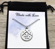 Mountain Necklace Silver, Take a Hike, Hiking Jewelry, Gift for Hiker, New Adventure Gift, Gift for Traveler, Camping Gift, Outdoors Lover