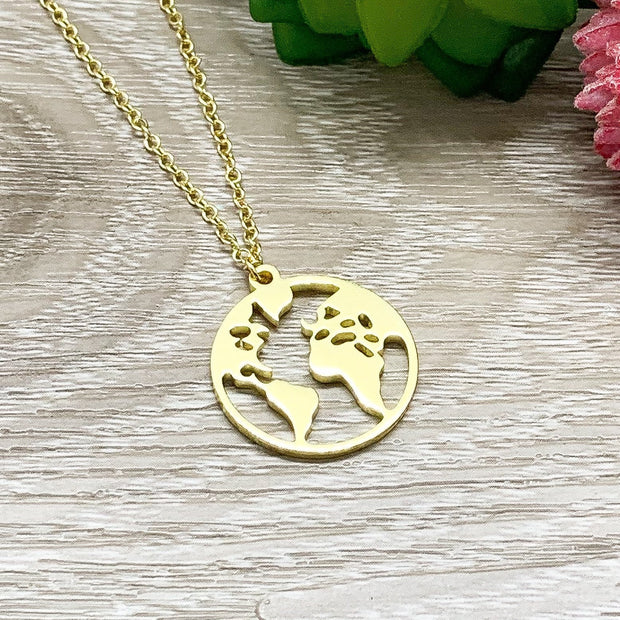 World Globe Necklace, Planet Earth Pendant, Travel Jewelry, No Matter Where Gift, Gift for Traveler, Statement Necklace, New Adventure Gift