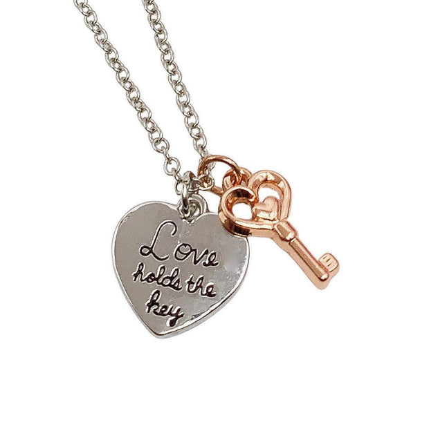 Love Holds The Key Necklace, Key To Me Heart Pendant, Lock and Key Charm Necklace, Boyfriend Girlfriend Jewelry, Anniversary Gift for Her