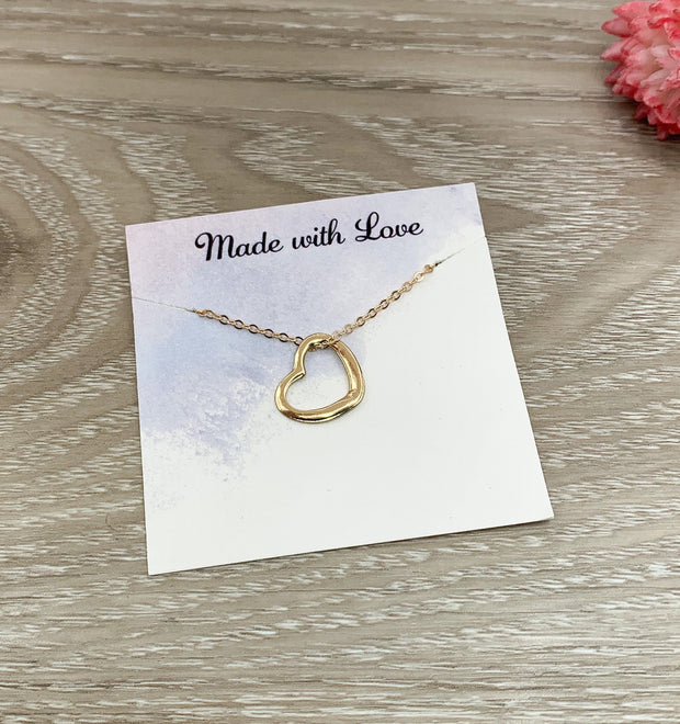 Open Heart Necklace Silver, Minimal Heart Necklace, Dainty Heart Pendant, Loving Mom Gift, Friendship Necklace, Birthday Gift for Her